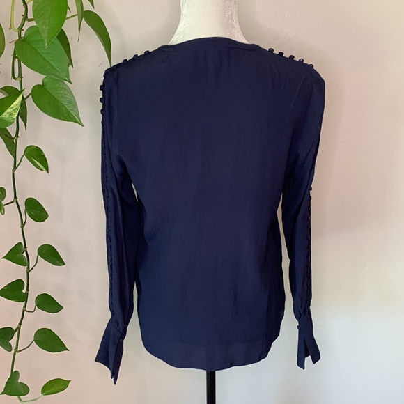 Joie Abe Button Embellished Crepe Long Sleeve Blouse in Midnight. - Picture 8 of 10